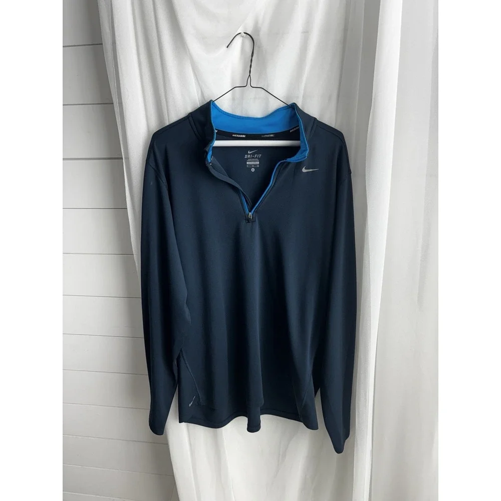 Men's Nike Running Dri Fit 1/4 Zip Pullover Shirt Size Large XL Navy Blue 0464